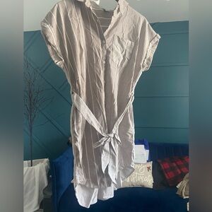 Striped Button-Up Shirt Dress with Tie Waist